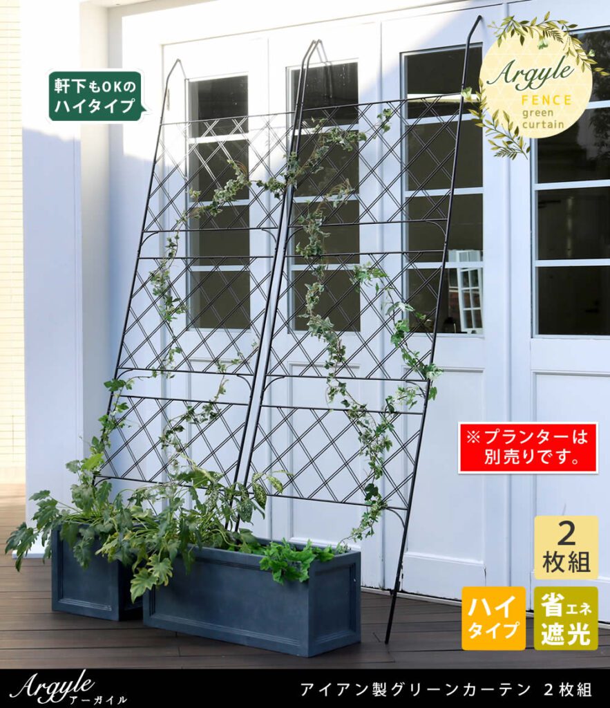 住まいスタイル アイアン製グリーンカーテン　アーガイル 2枚組<br>【送料無料　フェンス　アイアン　グリーンフェンス　ゴーヤ　薔薇　バラ　朝顔　庭　ベランダ　ガーデニング 枠　柵　仕切り　目隠し　境ifgc011-2p-blk