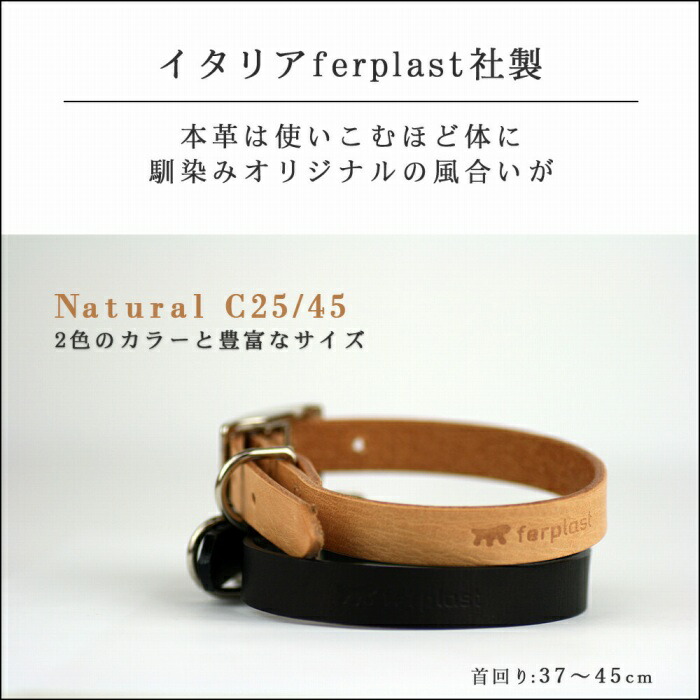 イタリアferplast社製 革 犬具 C25/45 ナチュラル 犬用 首輪 首回り37から45cm クビワ 犬 くびわ レザー おしゃれ かわいい 革 かっこいい 高級 散歩 輸入品 丈夫 強い 中ig752150