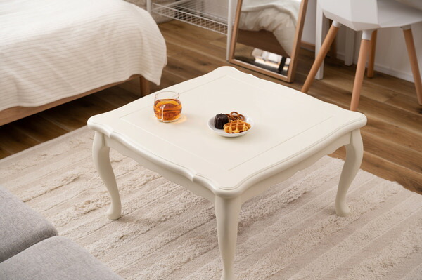 東谷 猫脚コタツ 正方形 こたつ 石英管ヒーター テーブル 猫脚 おしゃれ ガーリー 白 ホワイト スイッチ シンプル オールシーズン 木製 天然木 やぐら 一人暮らし リビング ソファ 座椅子 KTkt-411