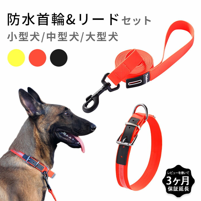 【首輪+リードセット】防水首輪 リード セット 犬 ウォータープルーフ 犬用  ドッグ ペット カラフル 防水 雨の日 水遊び 防水 水洗いOK 衛生的 耐久力 便利 安全 安心 小型犬 中型犬 大型item025