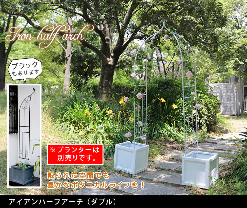 住まいスタイル アイアンハーフアーチ（ダブル）【送料無料　アイアンアーチ　門　鉄製　ハート　花　フェンス　ガーデンアーチ　おしゃれ 小型 北欧 ガーデニング 屋外 家具 ツタ　蔦　エントランス　エクスia-hf004