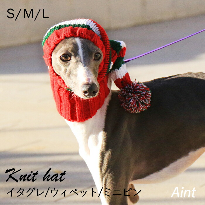 イタグレ ニット帽 クリスマス 犬 ボーダー柄 ウィペット ミニピン 防寒 暖かい 冬 撮影 帽子 S~L イタリアングレーハウンド 犬服 ミニチュアピンシャー サイトハウンド あったか 犬グッズ レig036g-g
