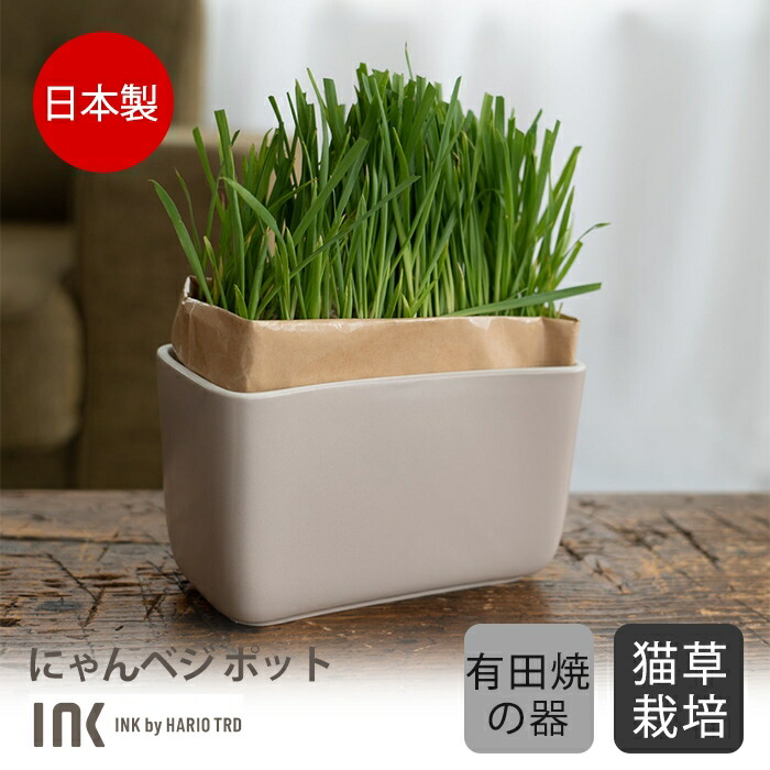 猫草 INK にゃんベジ ポット 犬猫食べる草 ペットの食べる草 日本製 猫草栽培セット 有田焼 猫用おやつ 猫草栽培キット 付属の鉢 専用鉢 ねこ 毛玉 猫草 種 国産 有機栽培 セット ネコ 猫ik-cvp