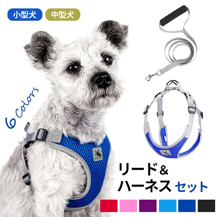 ハーネス リード セット 犬 小型犬 犬用 リードセット リード付き 痛くない 中型犬 お出かけ 簡単装着 軽量 サイズ調整 メッシュ 反射素材 散歩 普段使い ペットグッズ ストレスフリー 丈夫 Kkm770g
