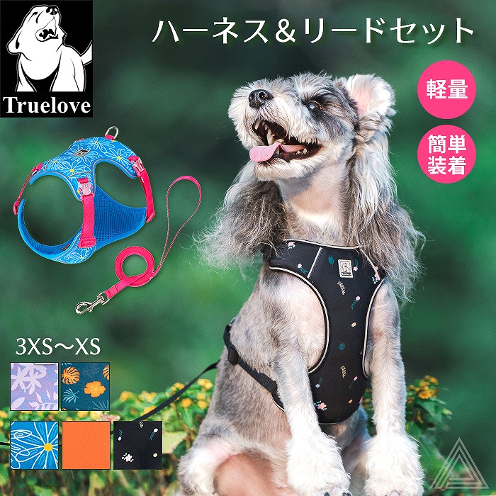 犬 小型犬 ハーネスリードセット 2点セット軽量 猫ハーネス  中型犬 胴輪 メッシュ バックル 簡単着脱 快適 ベスト型 通気性 カラフル かわいい 花柄 シニア犬 パピー犬 チワワ トイプードルtlh2918